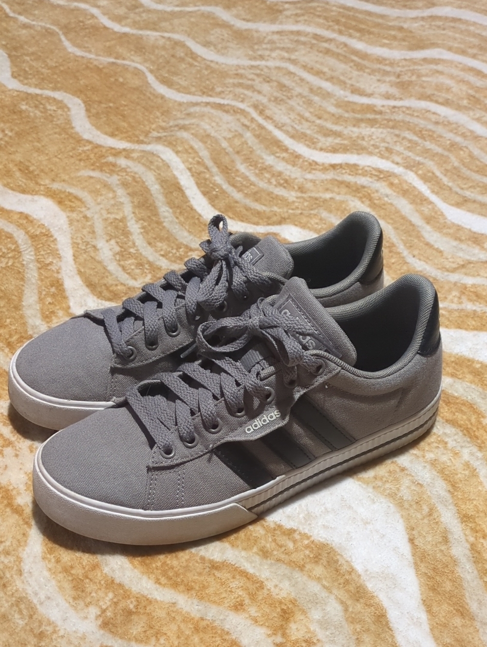 adidas Men’s Gray Canvas Sneakers with Black Stripes